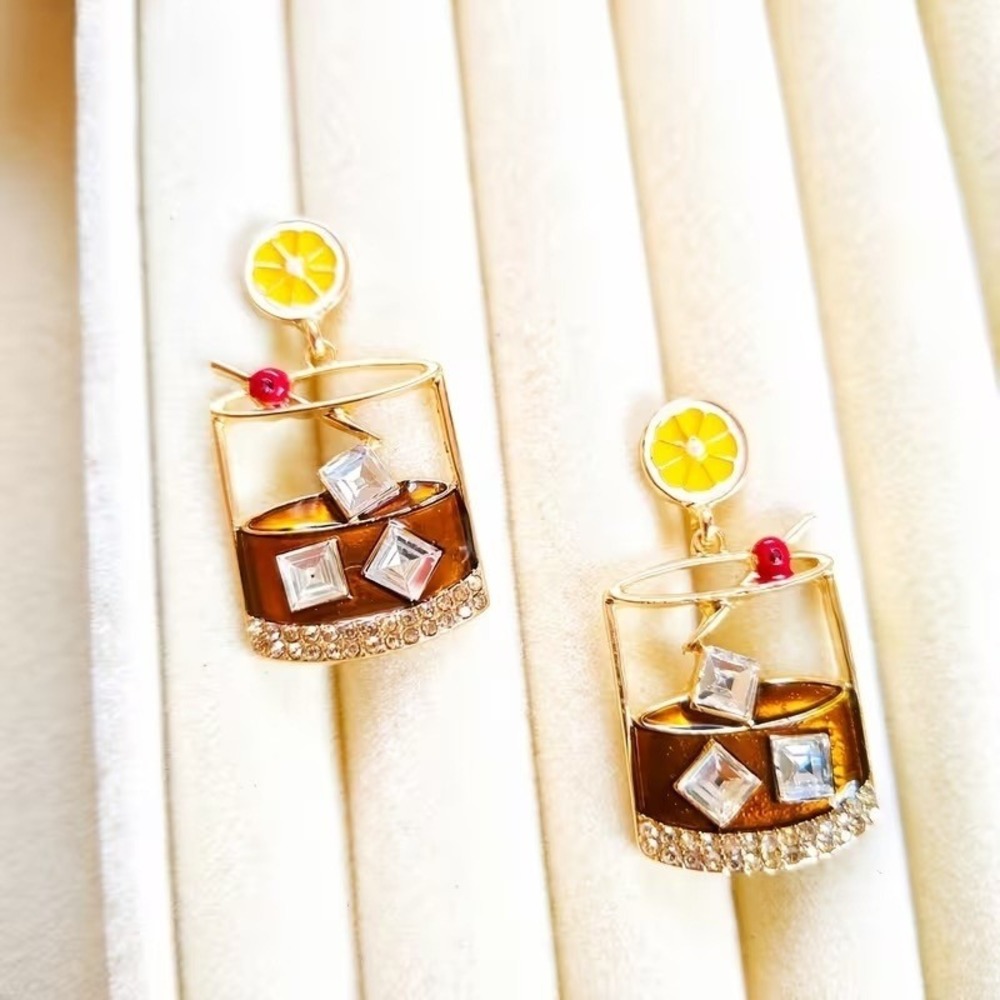 Whiskey Cocktail Earrings Fun Drink Novelty Dangle Drop For Women